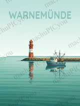 Warnemünde — Fischer auf stiller See