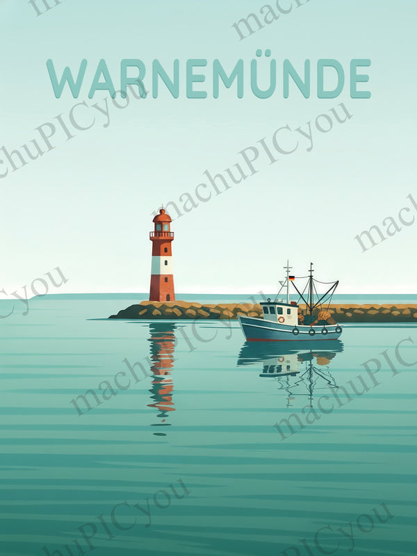 Warnemünde — Fischer auf stiller See