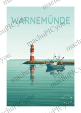 Warnemünde — Fischer auf stiller See (Karte)