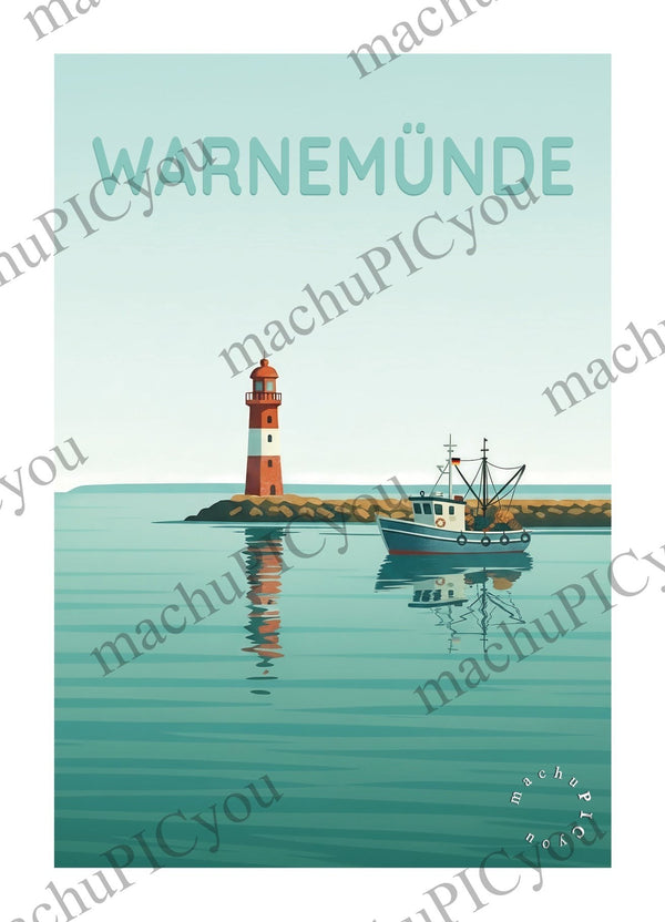 Warnemünde — Fischer auf stiller See (Karte)