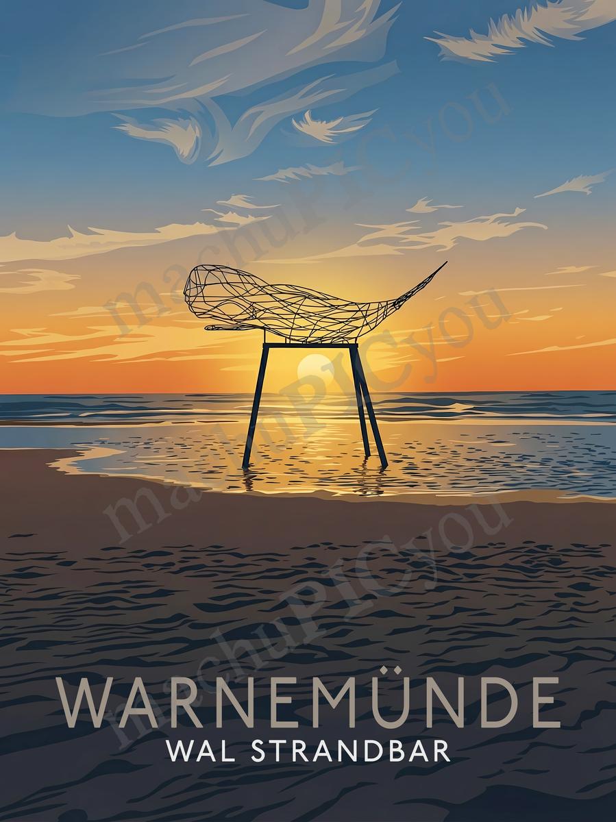 Warnemünde — Sonnenwächter der Küste — Illustriertes Reiseposter aus echtem Foto | machuPICyou