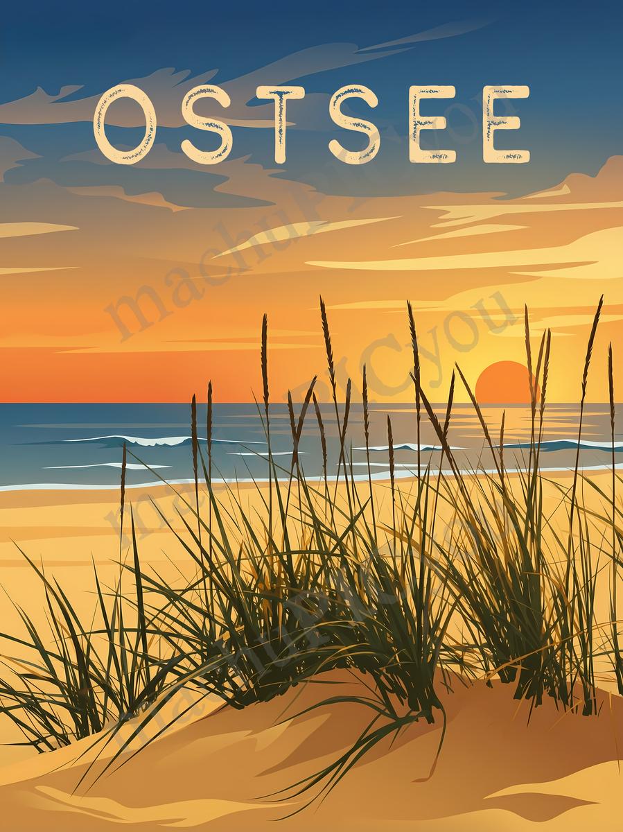 Ostsee — Goldene Dünenruhe — Illustriertes Reiseposter aus echtem Foto | machuPICyou