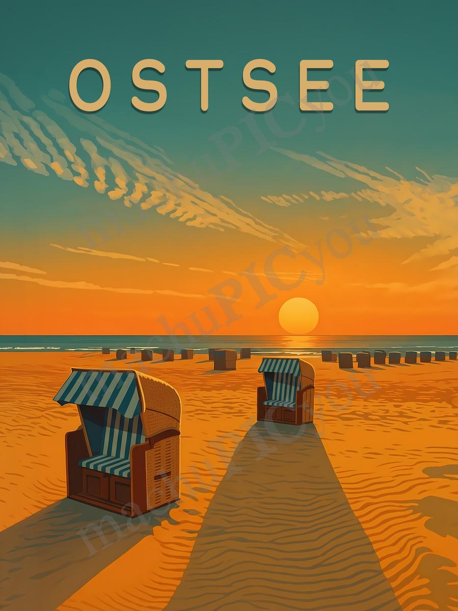 Ostsee — Sonnenkuss der Ostsee — Illustriertes Reiseposter aus echtem Foto | machuPICyou