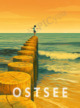 Ostsee — Freiheit auf der Buhne — Illustriertes Reiseposter aus echtem Foto | machuPICyou