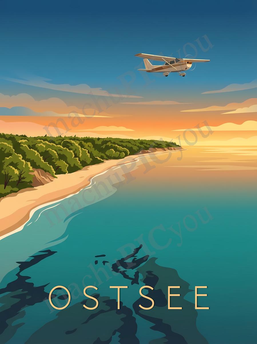 Ostsee — Küste aus der Luft — Illustriertes Reiseposter aus echtem Foto | machuPICyou
