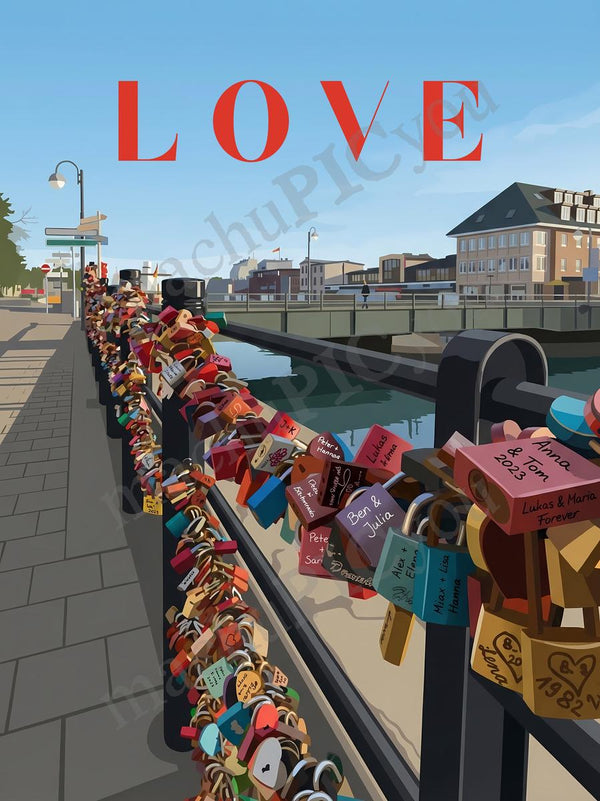 Warnemünde — Schlösser der Liebe — Illustriertes Reiseposter aus echtem Foto | machuPICyou