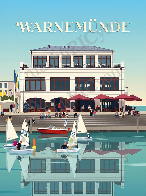 Warnemünde — Hafenfest Warnemünde — Illustriertes Reiseposter aus echtem Foto | machuPICyou