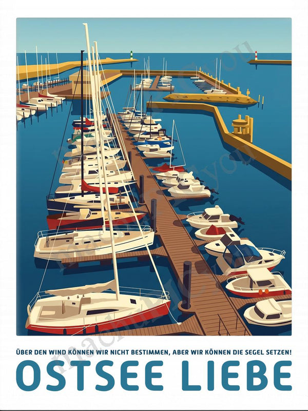 Warnemünde — Hafenkomposition — Illustriertes Reiseposter aus echtem Foto | machuPICyou
