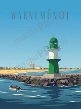Warnemünde — Wächter der Küste — Illustriertes Reiseposter aus echtem Foto | machuPICyou