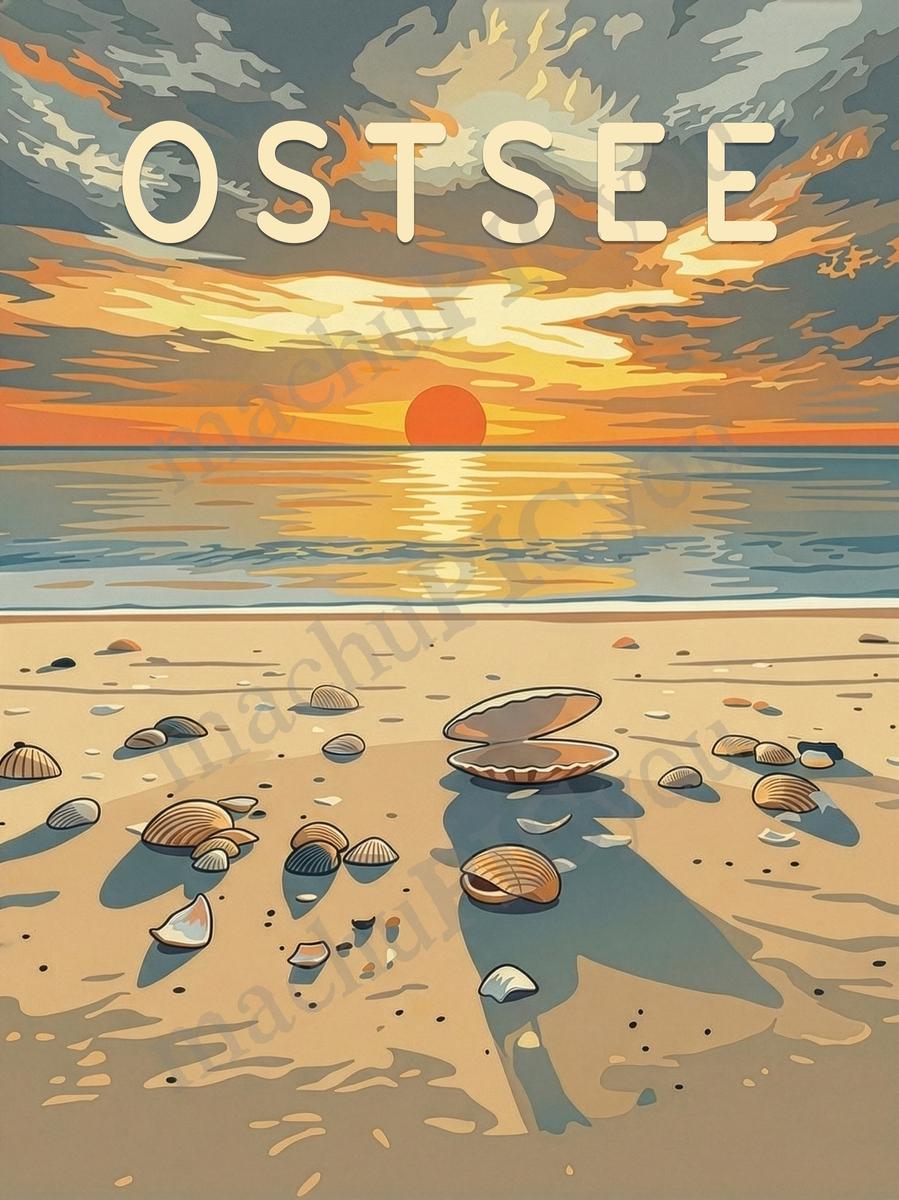 Ostsee — Ostsee Sundown — Illustriertes Reiseposter aus echtem Foto | machuPICyou