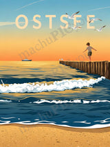Ostsee — Balance im Abendlicht — Illustriertes Reiseposter aus echtem Foto | machuPICyou