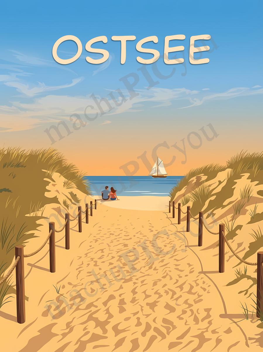 Ostsee — Weg zum Horizont — Illustriertes Reiseposter aus echtem Foto | machuPICyou