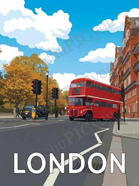 London — London Bus — Illustriertes Reiseposter aus echtem Foto | machuPICyou