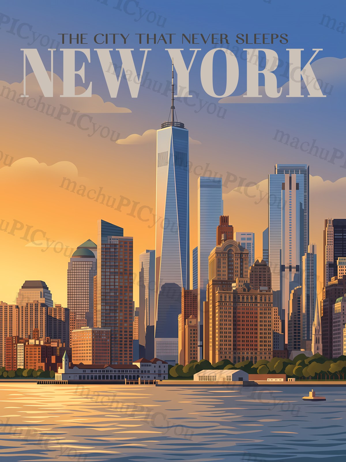 New York — Goldenes Manhattan machuPICyou Poster