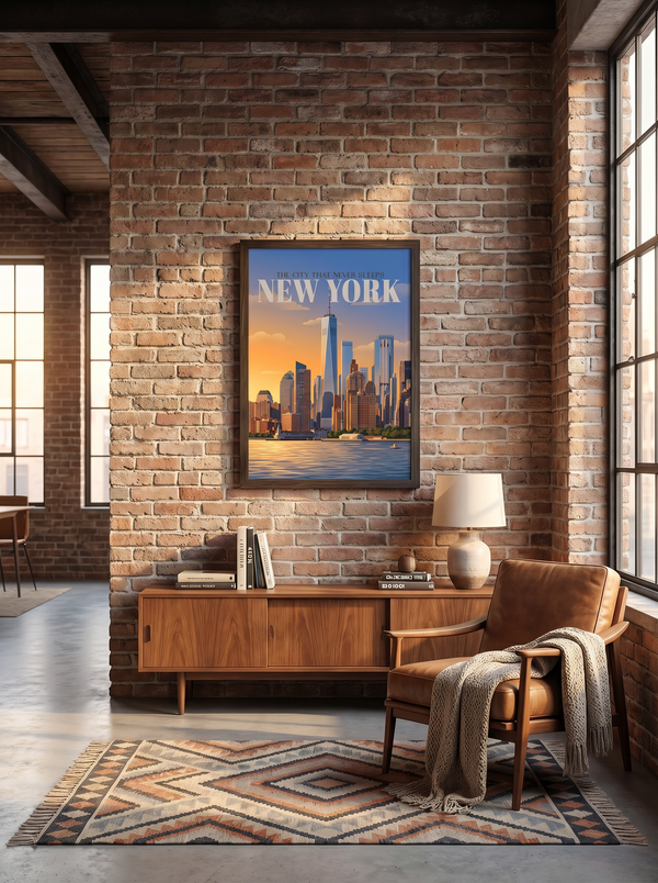 New York — Goldenes Manhattan — Wandansicht im Wohnambiente | machuPICyou