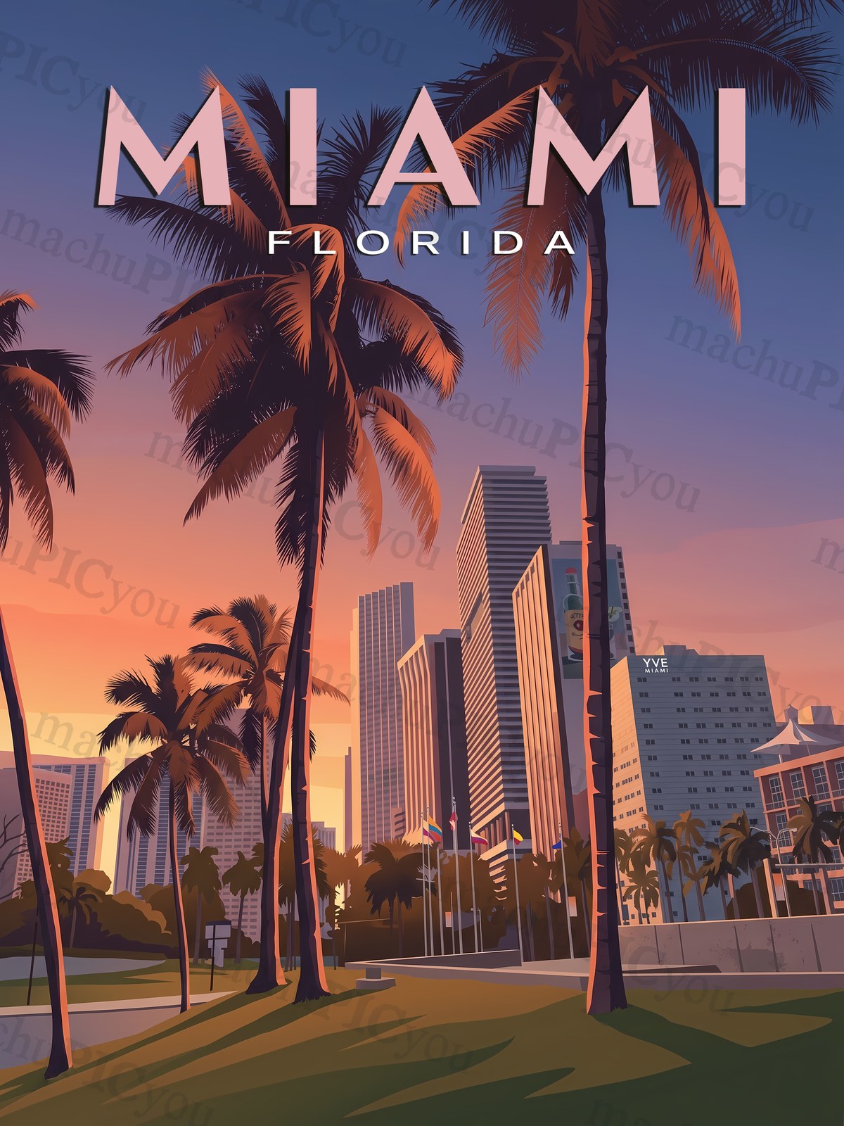 Miami — Palmen im Abendglühen machuPICyou Poster