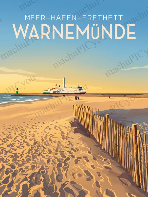 Poster Meer, Hafen, Freiheit Warnemünde