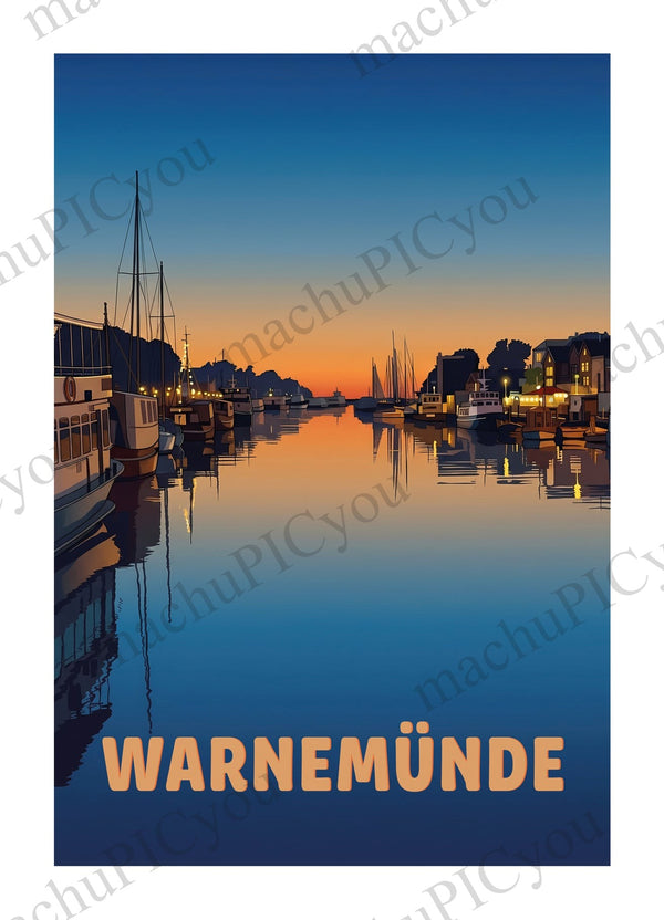 Warnemünde — Hafen in der Abendruhe (Karte)