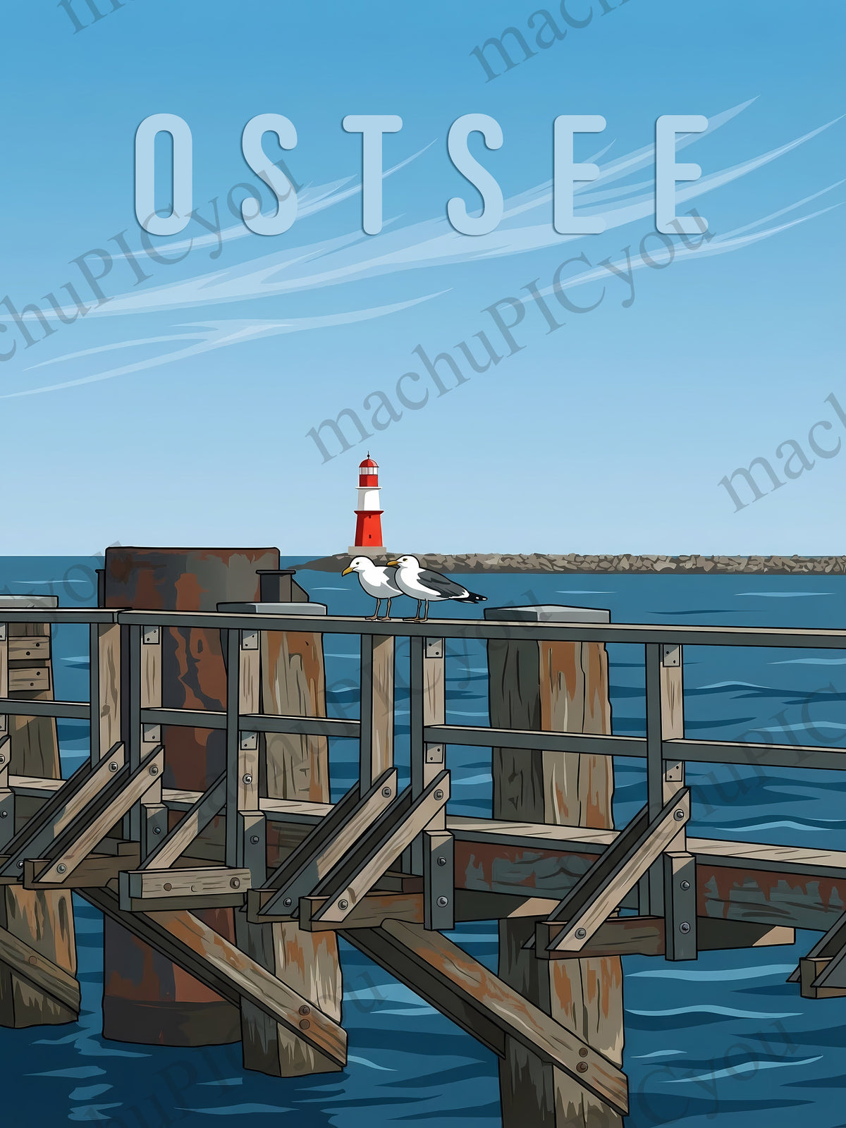 Warnemünde — Möwen am Steg