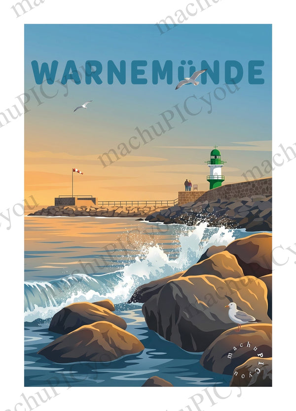 Warnemünde Leuchtturm Möwen (Karte)
