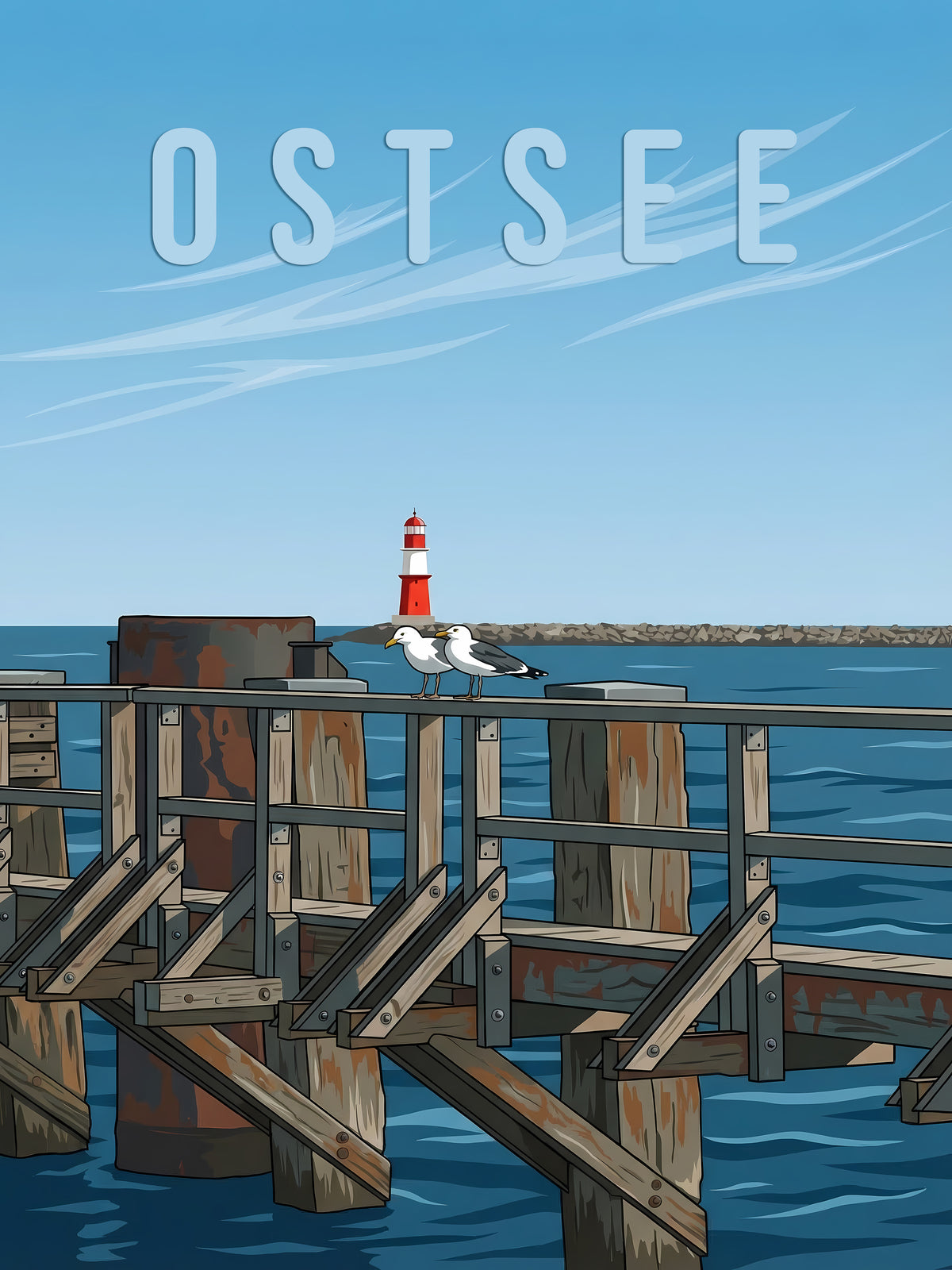 Warnemünde — Möwen am Steg