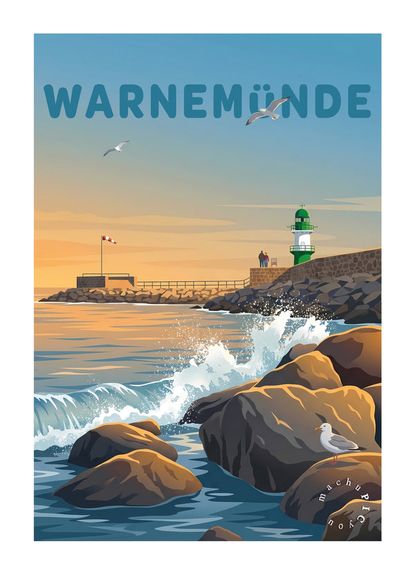 Warnemünde Leuchtturm Möwen (Karte)