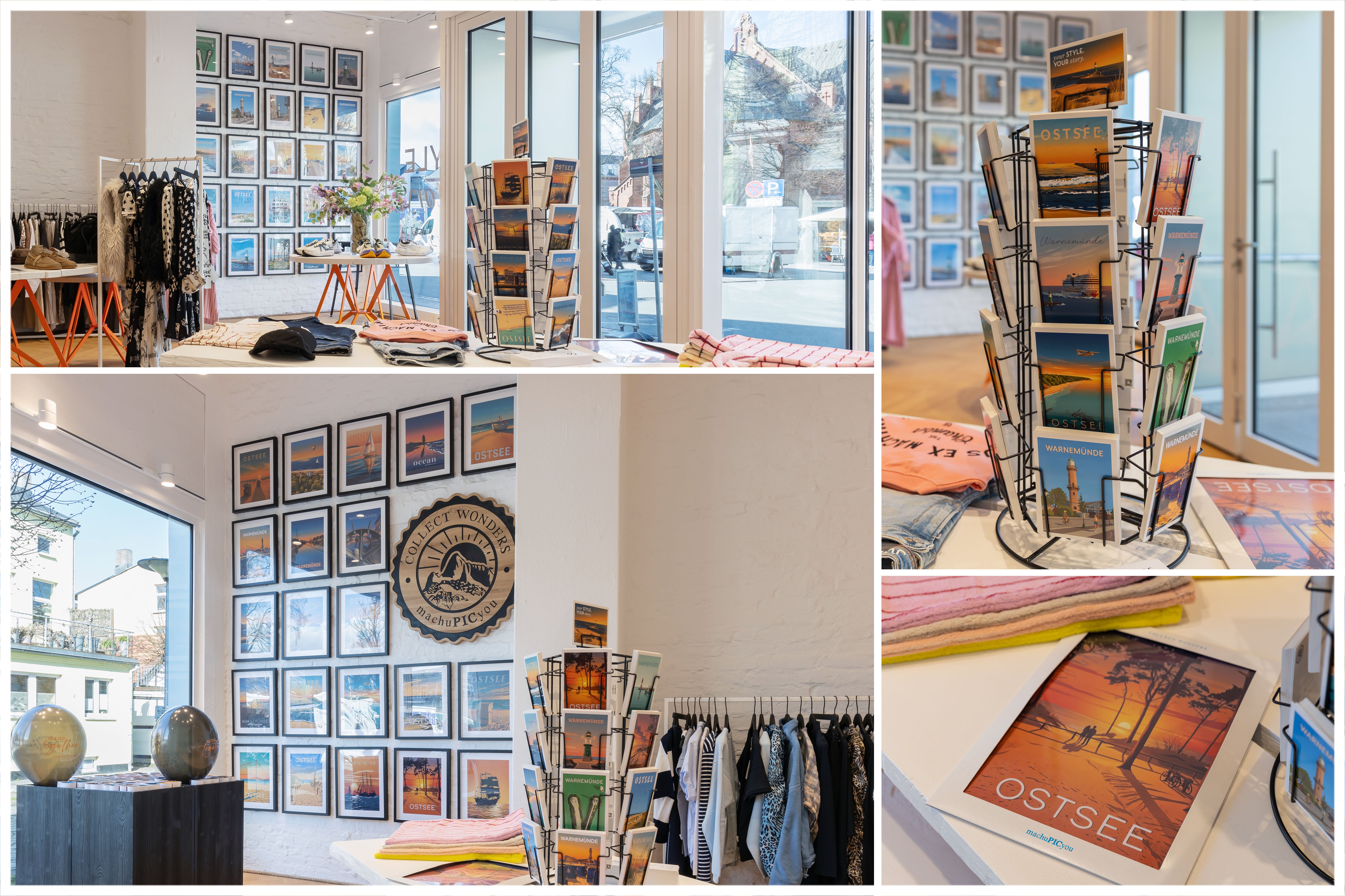 machuPICyou Store in Warnemünde — Poster, Postkarten und illustrierte Reisekunst