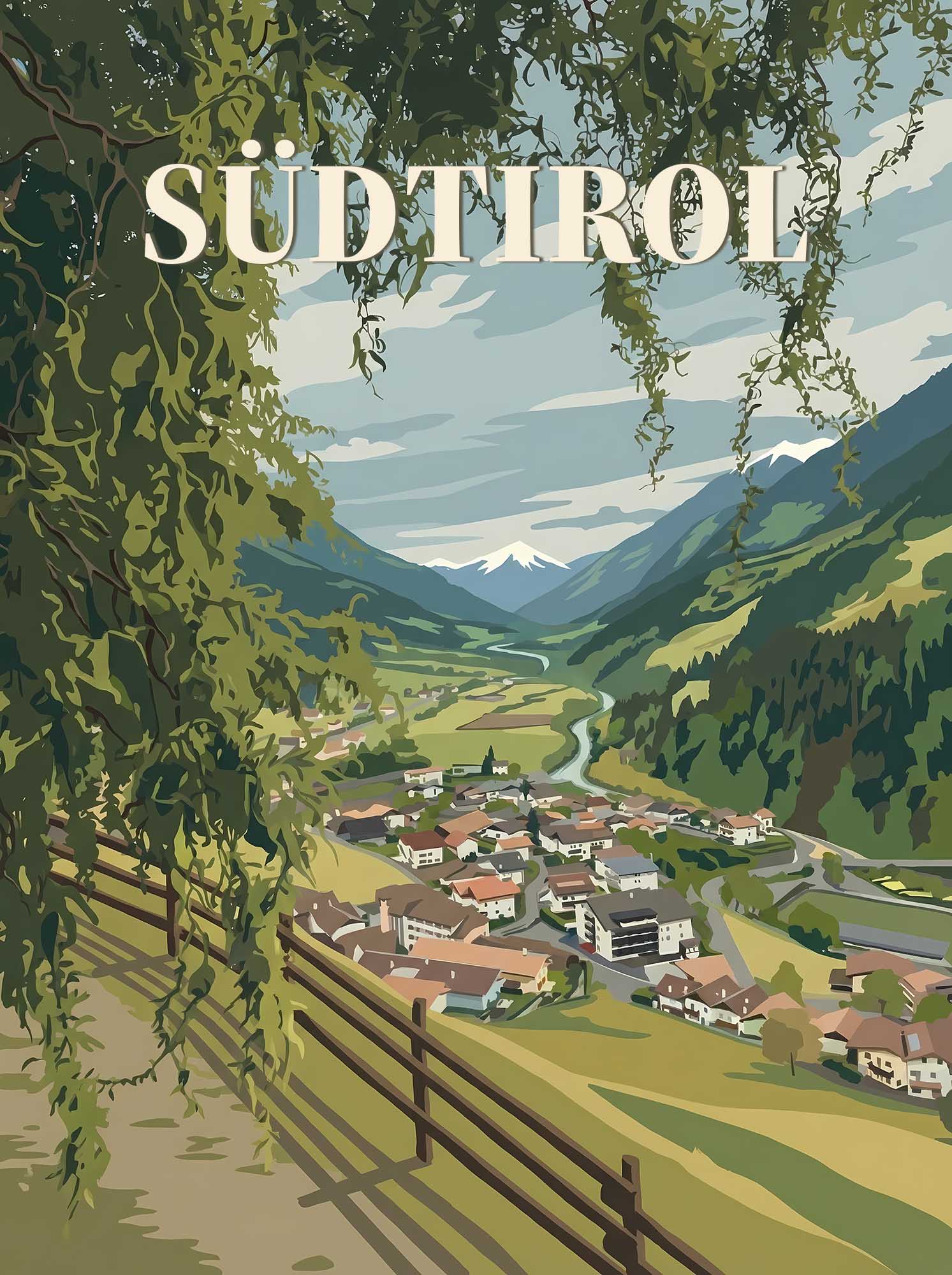 Illustrated South Tyrol poster in the machuPICyou style